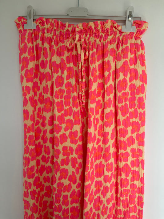 Musselin Hose Leo (gelb-pink)