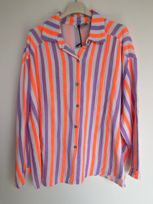 SALE Musselin Bluse Streifen "Kathi" (flieder-orange)