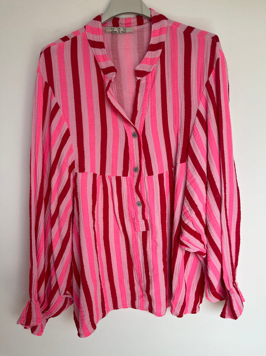 SALE Musselin Bluse Tunika "Valeria" Streifen (rosa-pink)