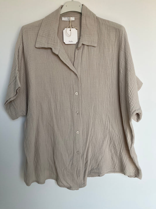 SALE Musselin Kurzarm Bluse (beige)