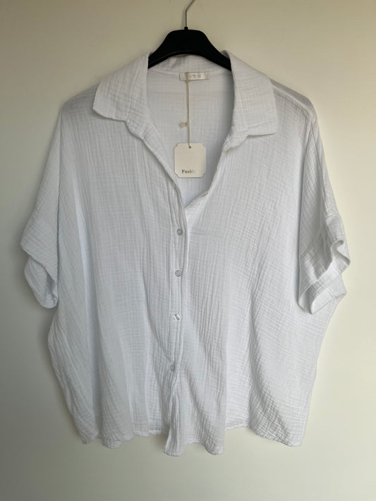 SALE Musselin Kurzarm Bluse (weiß)