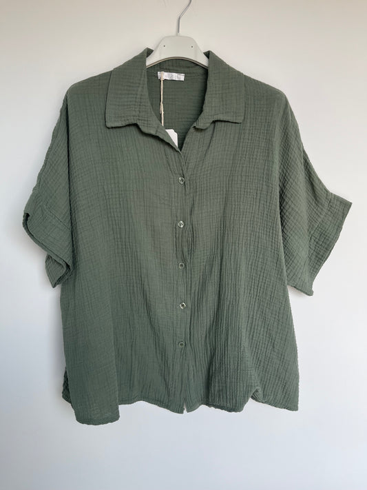 SALE Musselin Kurzarm Bluse (khaki)