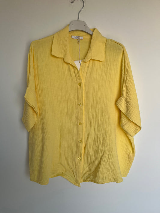 SALE Musselin Kurzarm Bluse (gelb)