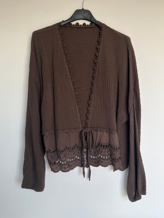 SALE Musselin Bluse "Rüschen" (braun)