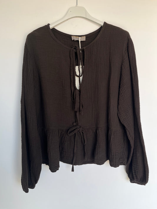 Musselin Schleifen Bluse "Frieda" (braun)