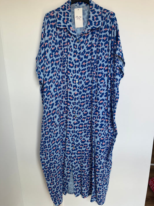 SALE Musselin Kurzarm Blusenkleid "Karina" (Leo - blau)