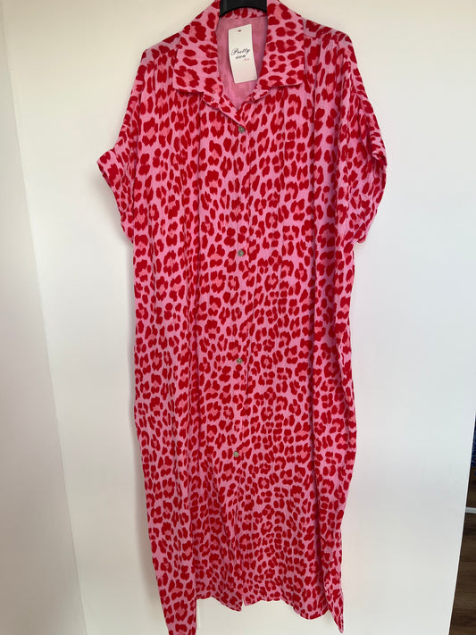 SALE Musselin Kurzarm Blusenkleid "Karina" (Leo - pink)