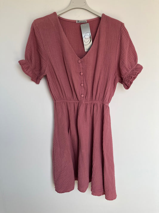 SALE Musselin Kurzarm Kleid "Nina" (altrosa)