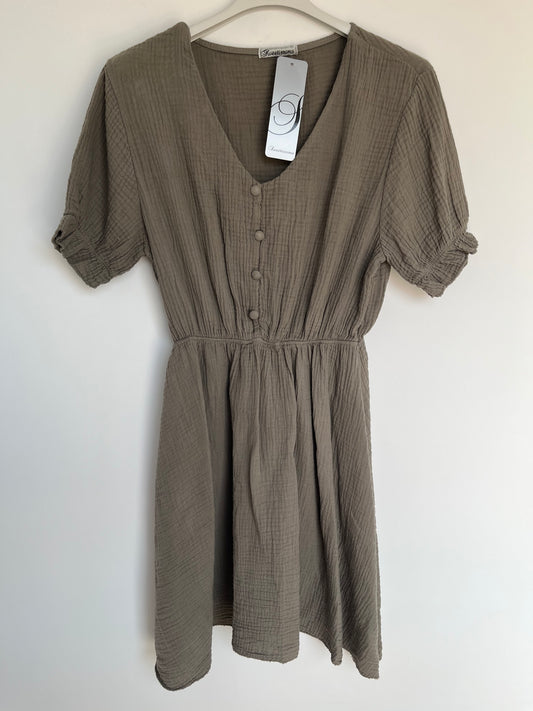 SALE Musselin Kurzarm Kleid "Nina" (taupe)