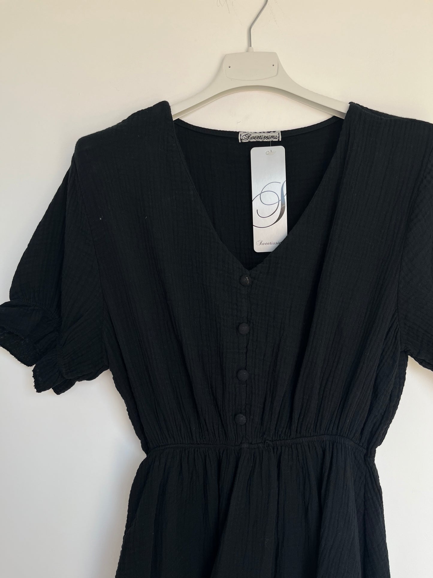 SALE Musselin Kurzarm Kleid "Nina" (schwarz)