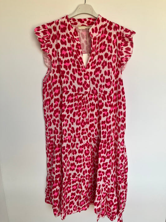 Musselin Kurzarm-Kleid "Evi" -schmal- (Leo - pink)