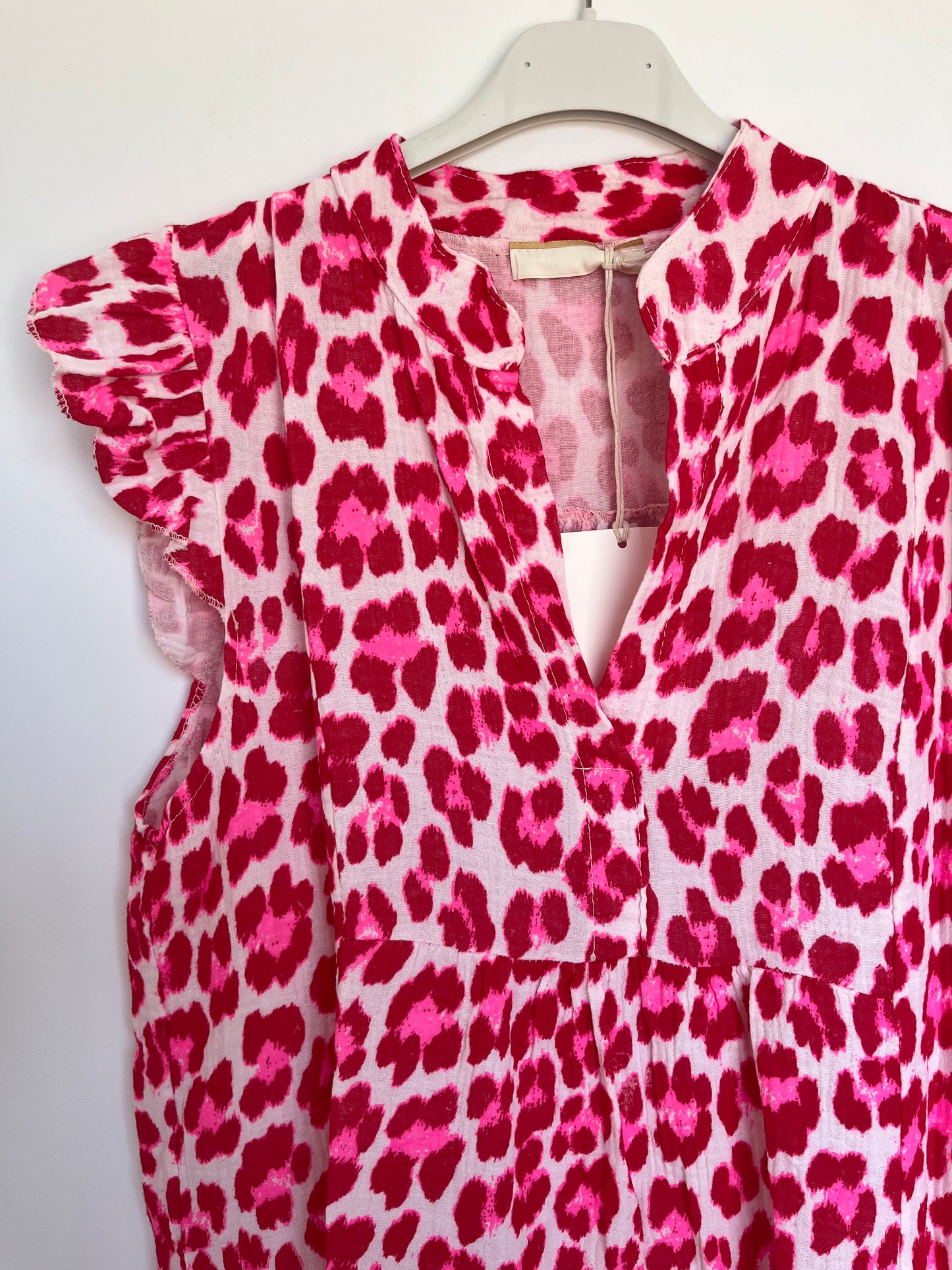 Musselin Kurzarm-Kleid "Evi" -schmal- (Leo - pink)