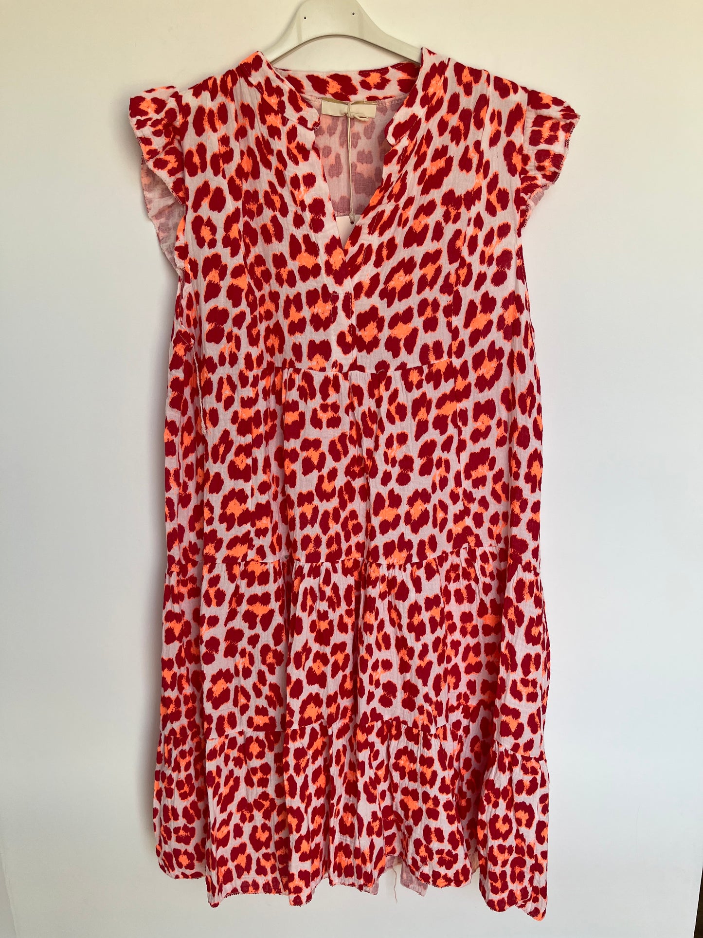 Musselin Kurzarm-Kleid "Evi" -schmal- (Leo - rot)