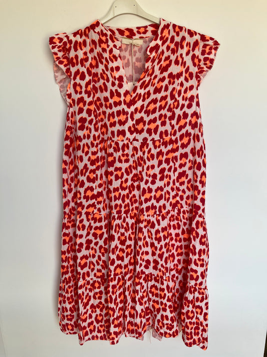 Musselin Kurzarm-Kleid "Evi" -schmal- (Leo - rot)