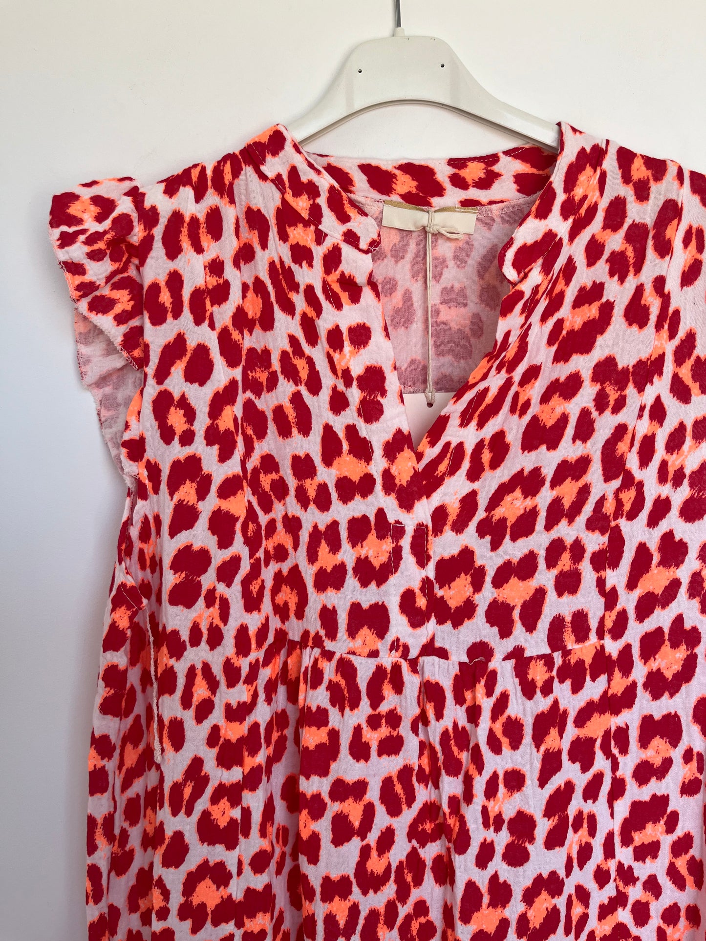 Musselin Kurzarm-Kleid "Evi" -schmal- (Leo - rot)