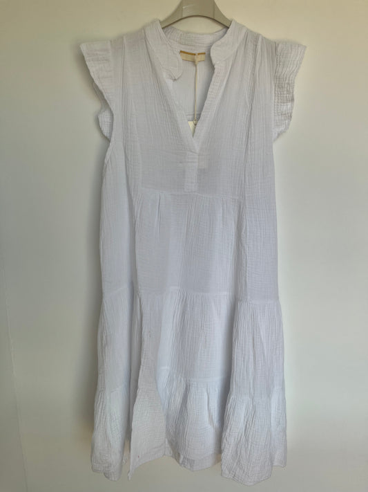Musselin Kurzarm-Kleid "Evi" -schmal- (weiß)
