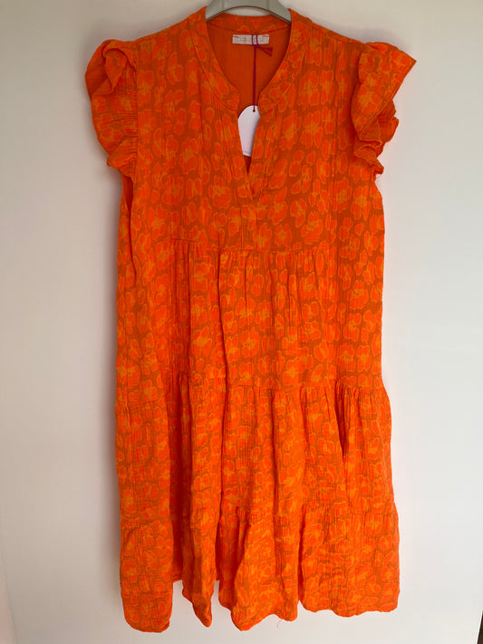 SALE Musselin Kurzarm-Kleid "Evi" -schmal- (Leo - orange)